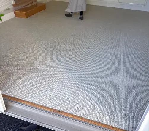 Seamless 100% wool carpet, Rivera Carpets Hollywood in Taupe, installed in a Hillsborough, CA home
